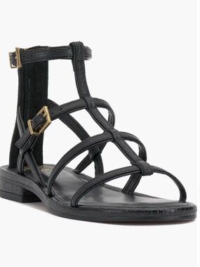Vince Camuto Black Strappy Sandals with Gold Buckles
